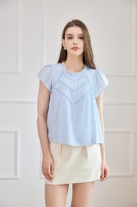 Rafaela Lattice Eyelet Top In Powder Blue
