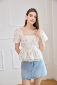 Amorette Crochet Babydoll Top in Pink