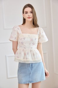 Amorette Crochet Babydoll Top in Pink