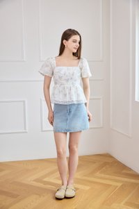 Elysia Crochet Babydoll Top in Blue