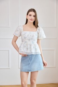 Elysia Crochet Babydoll Top in Blue