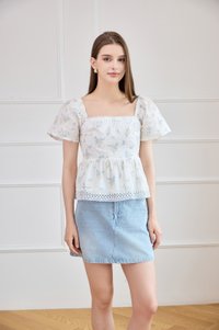 Elysia Crochet Babydoll Top in Blue