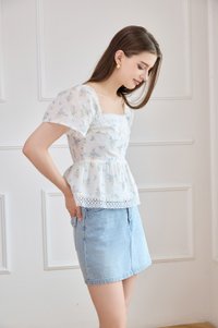 Elysia Crochet Babydoll Top in Blue