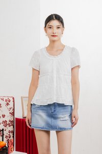 Julietta Eyelet Ruffles Button Top In White