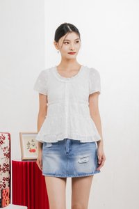 Julietta Eyelet Ruffles Button Top In White