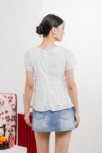 Julietta Eyelet Ruffles Button Top In White