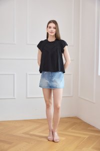 Rafaela Lattice Eyelet Top In Black
