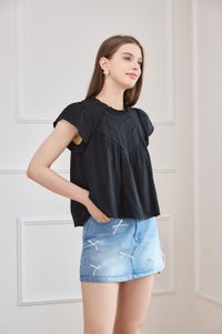 Rafaela Lattice Eyelet Top In Black
