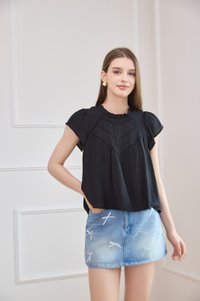 Rafaela Lattice Eyelet Top In Black