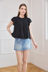 Rafaela Lattice Eyelet Top In Black