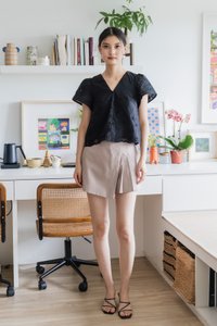 Callie Eyelet Button Top In Black
