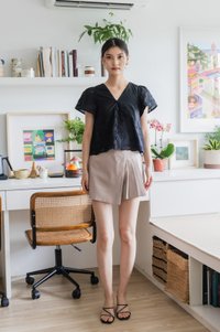 Callie Eyelet Button Top In Black