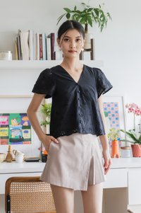 Callie Eyelet Button Top In Black
