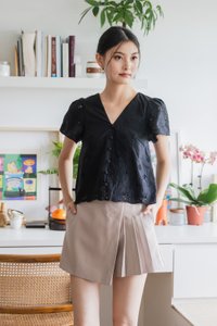 Callie Eyelet Button Top In Black