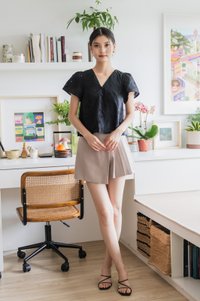 Callie Eyelet Button Top In Black