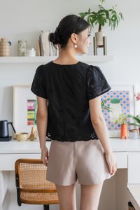 Callie Eyelet Button Top In Black