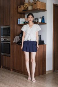 Callie Eyelet Button Top In White