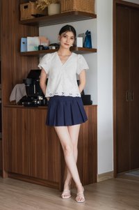 Callie Eyelet Button Top In White