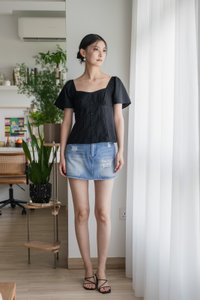 Pixie Crochet Button Top In Black