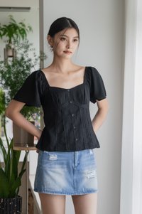 Pixie Crochet Button Top In Black