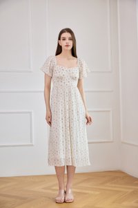 Yve Textured Fleur Midi Dress In White