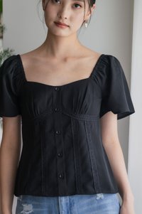 Pixie Crochet Button Top In Black