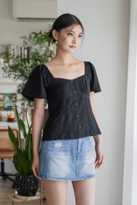 Pixie Crochet Button Top In Black