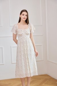 Yve Textured Fleur Midi Dress In White