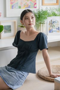 Pixie Crochet Button Top In Emerald