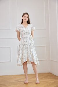 Roselle Faux Wrap Midi Dress In Black Florals