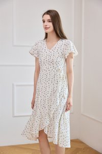 Roselle Faux Wrap Midi Dress In Black Florals
