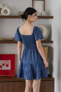 Zuri Cotton Tiered Dress In Blue