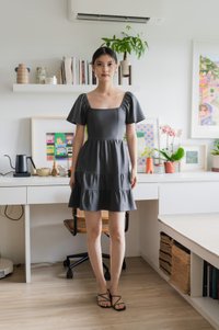 Zuri Cotton Tiered Dress In Gunmetal