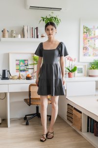 Zuri Cotton Tiered Dress In Gunmetal