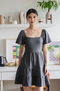 Zuri Cotton Tiered Dress In Gunmetal