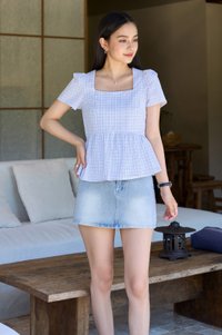 Jayla Gingham Printed Babydoll Top