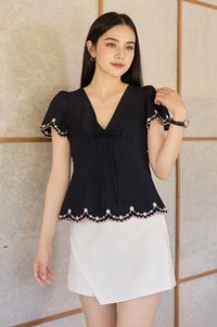 Pure Bliss Cross Stitch Ribbon Top In Navy