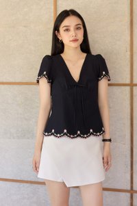 Pure Bliss Cross Stitch Ribbon Top In Navy