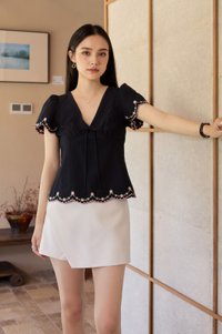 Pure Bliss Cross Stitch Ribbon Top In Navy