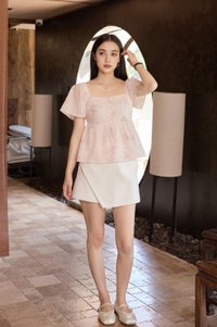 Keira Embroidery Crochet Babydoll Top In Pink