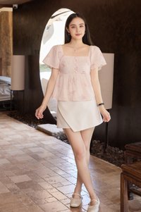 Keira Embroidery Crochet Babydoll Top In Pink