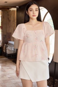 Keira Embroidery Crochet Babydoll Top In Pink