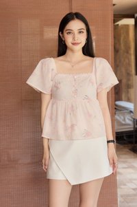 Keira Embroidery Crochet Babydoll Top In Pink