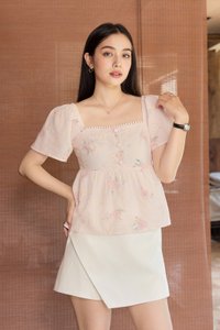 Keira Embroidery Crochet Babydoll Top In Pink