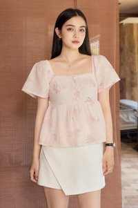 Keira Embroidery Crochet Babydoll Top In Pink