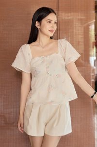 Keira Embroidery Crochet Babydoll Top In Cream