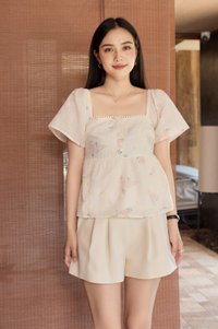 Keira Embroidery Crochet Babydoll Top In Cream