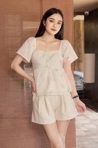 Keira Embroidery Crochet Babydoll Top In Cream