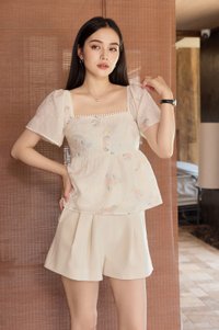 Keira Embroidery Crochet Babydoll Top In Cream
