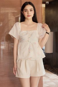Keira Embroidery Crochet Babydoll Top In Cream